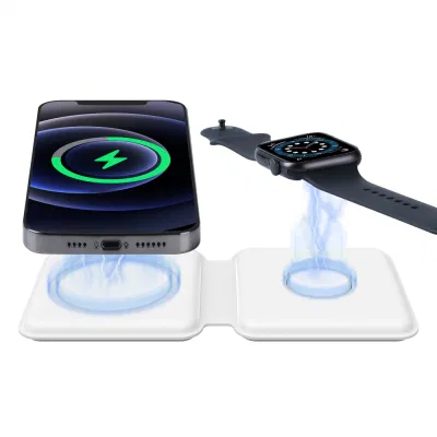 2021 Apple iPhone 12 PRO Max 12PRO 12mini Watch 또는 Airpods용 새로운 Magsafe 휴대용 접이식 자기 듀얼 Qi 무선 충전기